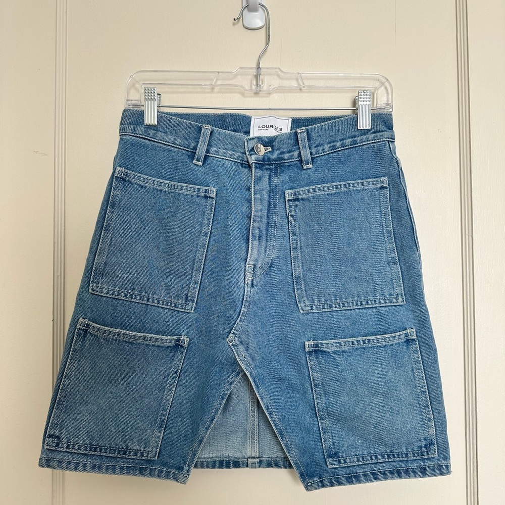 Lourdes Blue Patch Pocket Denim Mini Skirt